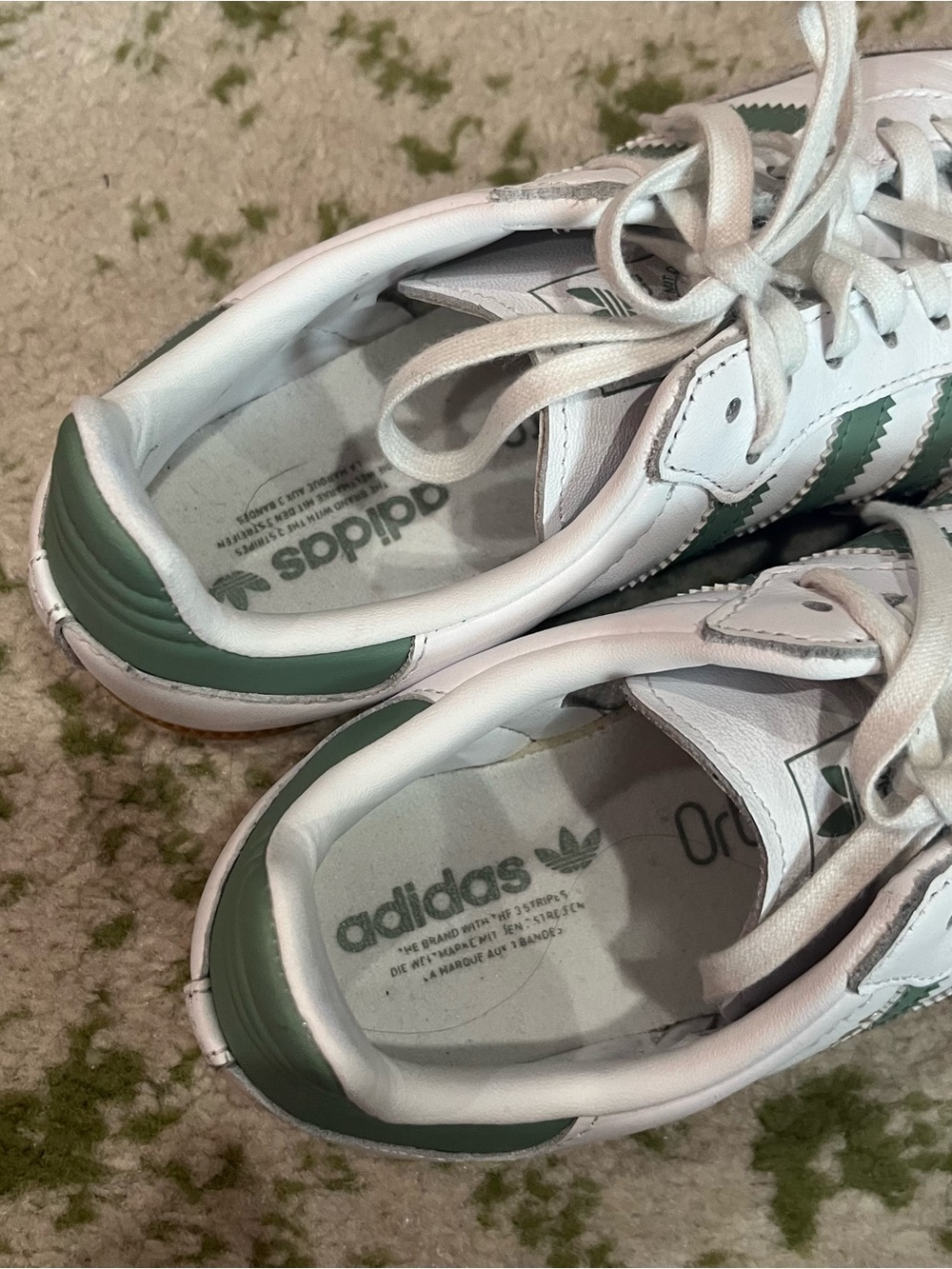 adidas White Sneakers with Green Stripes and Suede Toe - Picture 6 of 7